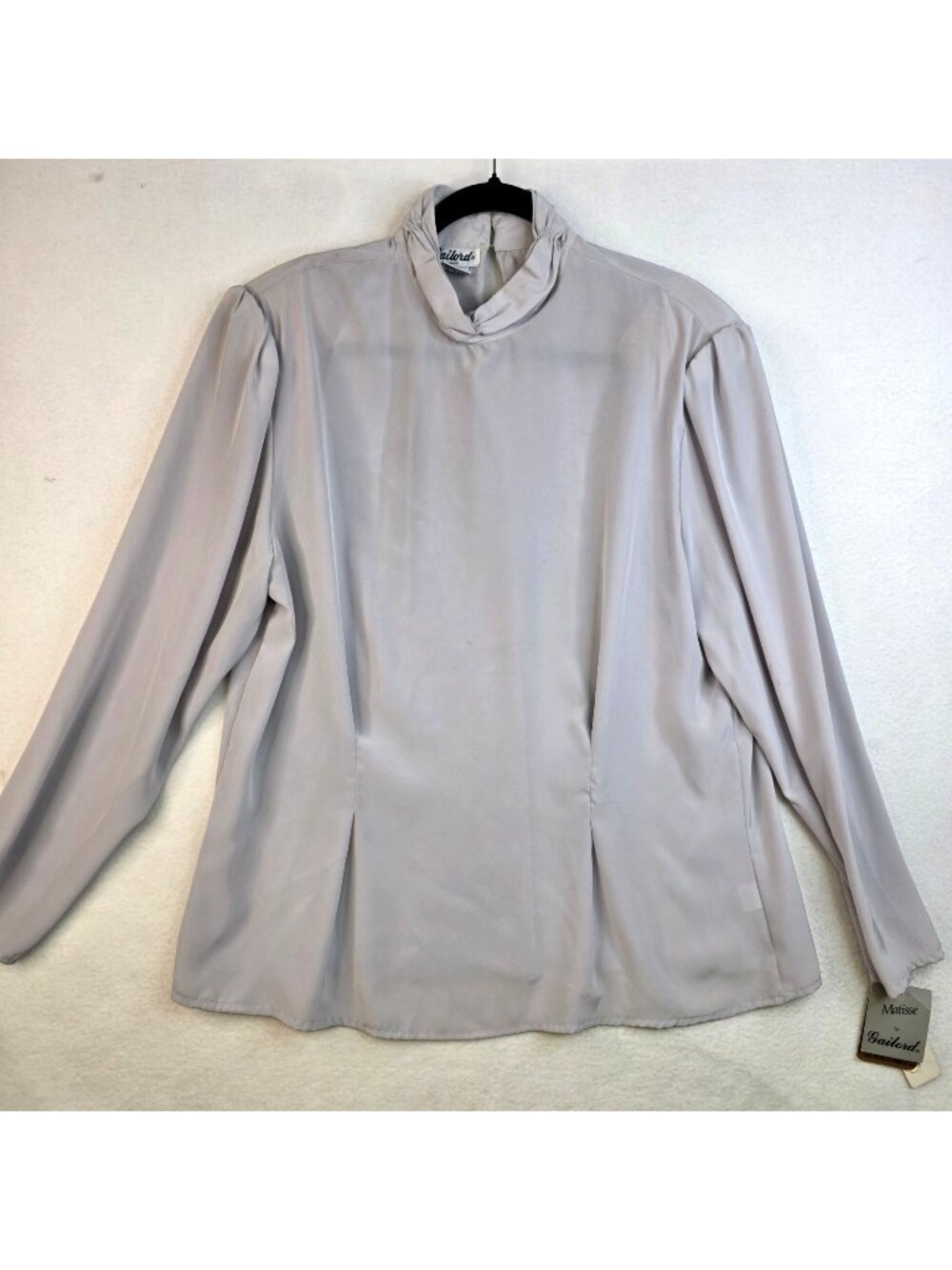 Vintage 80s Gailord Matisse Crepe De Chine Blouse 16 Dove Grey Pleated Feminine